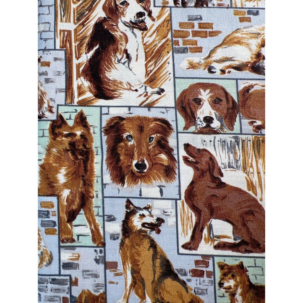 Fabric RARE TexStyles Mix Dog Breed Faces Posing Against Brick Wall 17.5 x 44” W